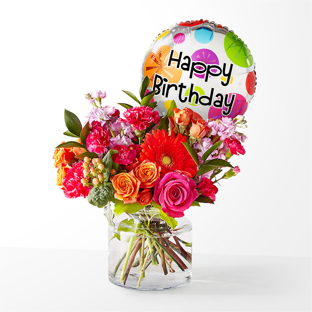 Fiesta Bouquet with Birthday Balloon – Flowers By Van Brunt, Long Branch NJ