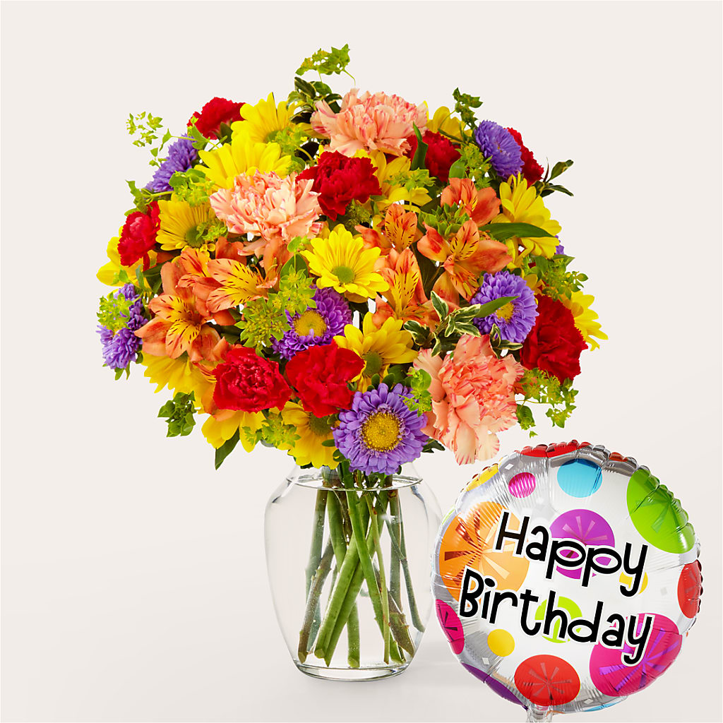 Kaleidoscope Bouquet with Birthday Balloon – Flowers By Van Brunt, Long Branch NJ