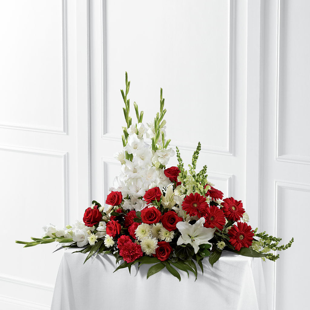 Crimson & White Arrangement – Flowers By Van Brunt, Long Branch NJ