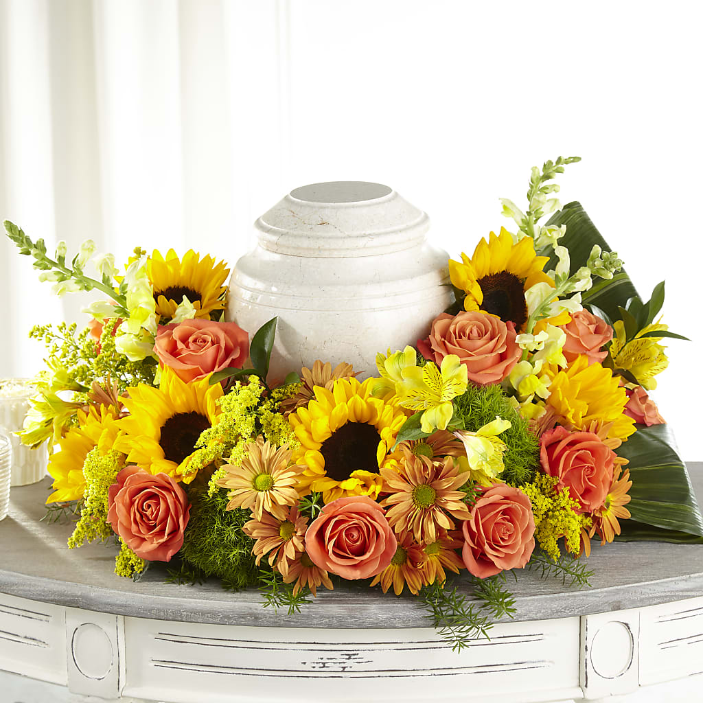 Faithful Sunflower Cremation Adornment – Flowers By Van Brunt, Long Branch NJ