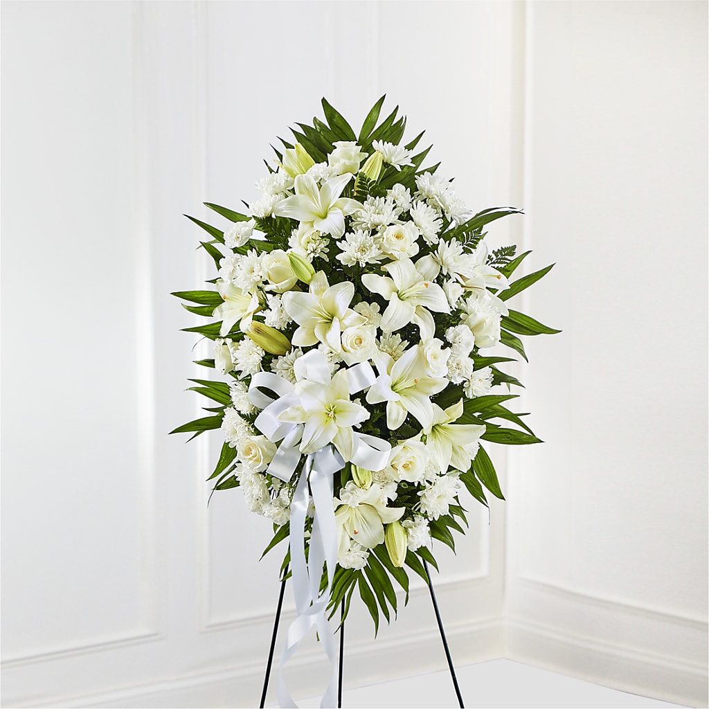 Exquisite Tribute Standing Spray-White Ribbon – Flowers By Van Brunt, Long Branch NJ