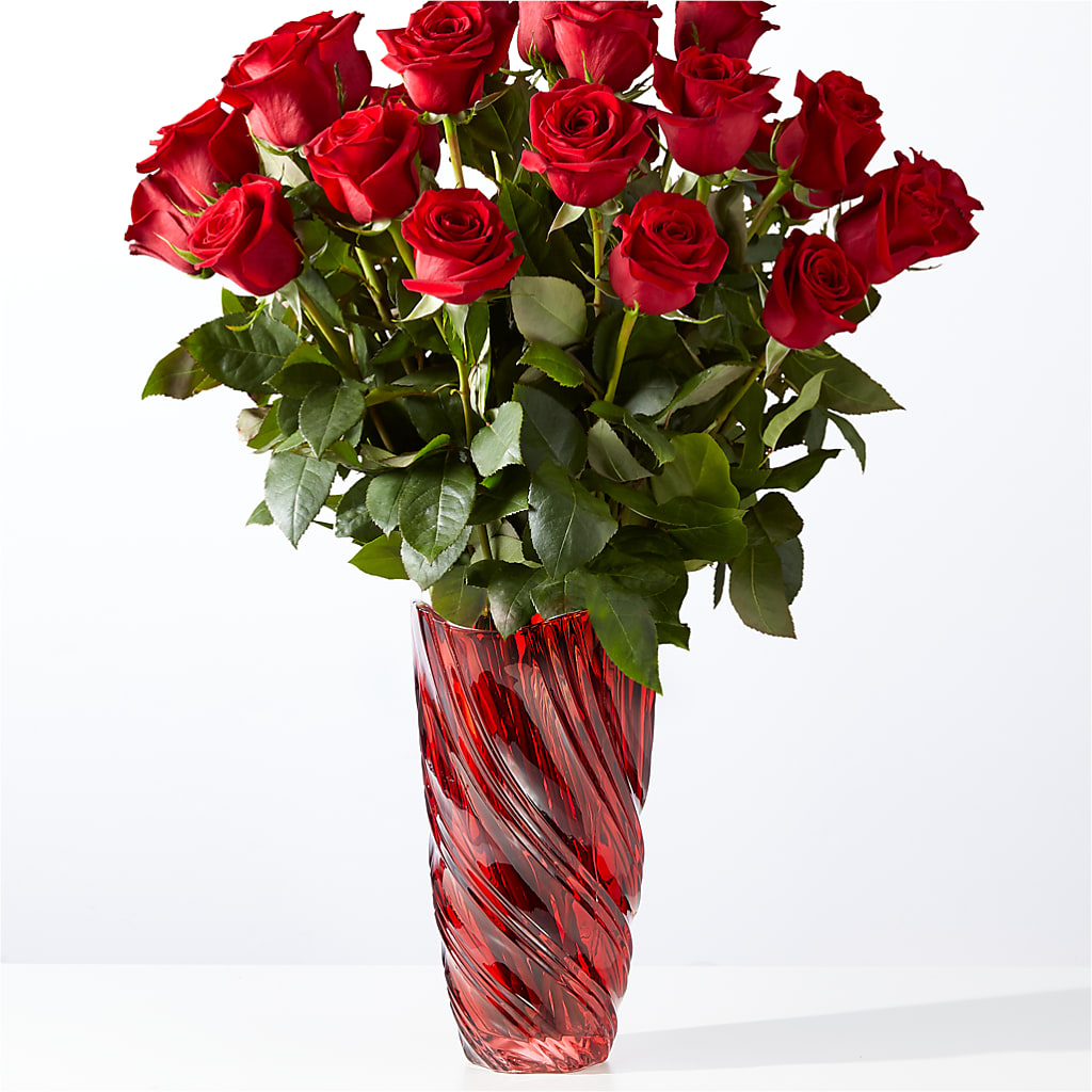 Classic Love Red Rose Bouquet with Luxe Swirl Vase – Flowers By Van Brunt, Long Branch NJ